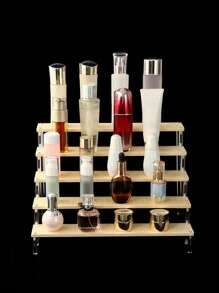 1pc Multi-Layer Wooden Ladder Shaped Jewelry Display Stand, Desktop Organizer For Lipsticks, Perfumes, Cosmetics Etc, Multi-Functional Collectible Storage Box & Dolls Display Rack - Clear - View 2