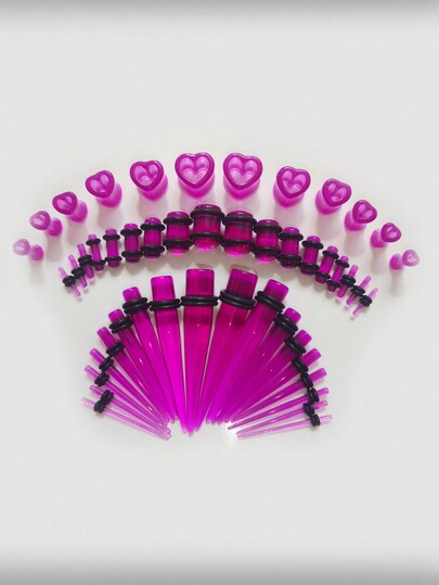 48pcs Transparent Purple Heart-Shaped Ear Gauges Set With Acrylic Tapers, Elegant Design, 14g-00g Size, Each Individually Packaged Valentines,Mom,Mother,Mother's Day,Gift