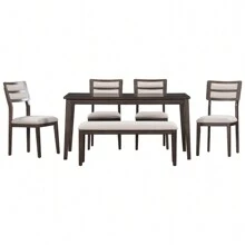 Nestfair Classic Style 6 - Piece Dining Set with 4 Upholstered Chairs and Bench