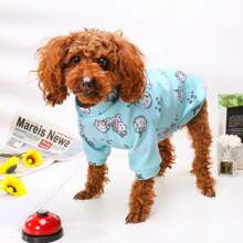 Fashionable Cartoon Printed Plush Warm Hoodie Two Legs Dog Clothes For Small Dog Breeds Like Teddy, Poodle - Blue - View 17