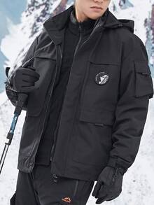 男士冬季可拆卸毛絨加厚三合一戶外攀登夾克,防水防風外套健身服男士 - 黑色 - 查看 5