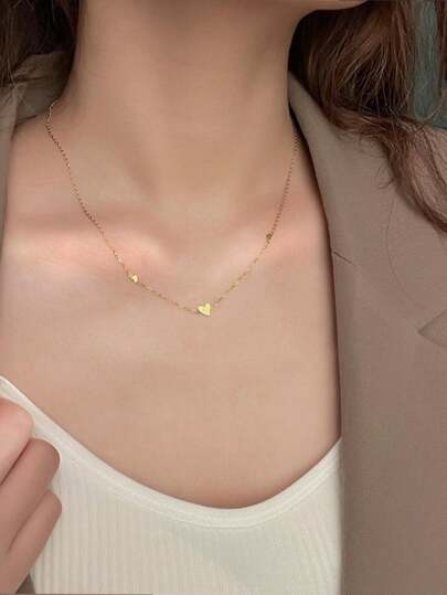 女士小巧中性心形项链，钛钢首饰，情人节、妈妈、母亲、母亲节、礼物