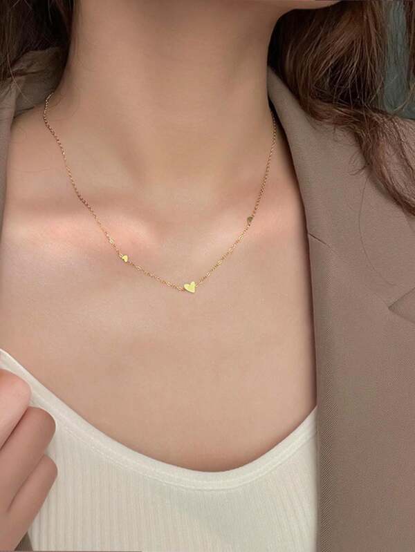 Fashionable Miniature Stainless Steel Simple Heart Pendant Necklace