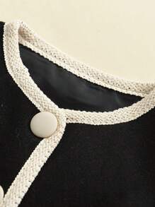 2 件套年轻女孩休闲不对称长袖夹克和裙子套装，秋冬 - 黑色 - 查看 3