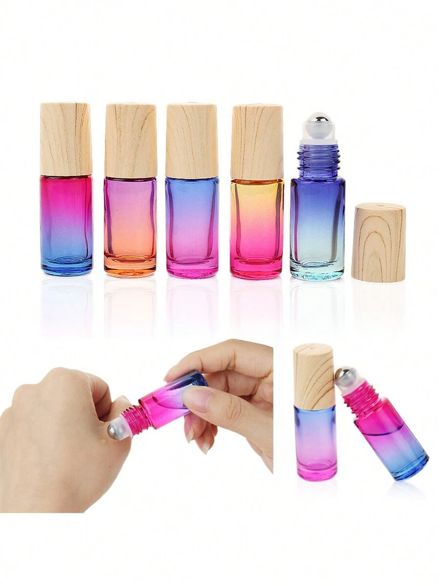 1pc Gradient Thick Glass Roller Bottle Empty Refillable Bottle With Roller Ball For Essential Oils Travel - Blue - View 1