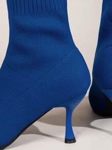女士编织圣诞 2023 新款踝靴，女士中筒尖头细高跟袜靴，弹性细跟，时尚优雅高跟靴 - 藍色 - 查看 6