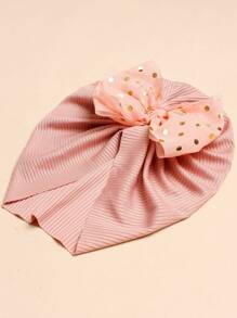 1pc Cute Textured Infant Bow Headband Hat, Suitable For Spring/Summer - Dusty Pink - View 7