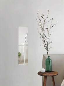 4pcs 7.87in*7.87in Mirror Wall Sticker, Square More Ways To Combine Make Up Mirror Wall Sticker For Home Decoration Best Gifts - Silver - View 3