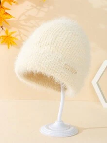 1頂柔軟暖色純色針織女式無邊帽,秋冬休閒時尚 - 米色 - 查看 12