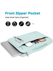 MOSISO 360 Protective Laptop Sleeve Bag Compatible with MacBook Air/Pro, 13-16inch Notebook, Horizontal Bag with Belt&Right Pocket - Mint Green - View 2