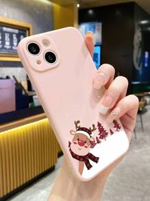1pc Cartoon Christmas Deer Pattern Precision Hole Matting Phone Case Compatible With Iphone - Multicolor - View 2