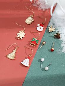 6 對馴鹿、聖誕老人、聖誕樹、雪花禮物主題耳環小姐聖誕首飾禮物 - 彩色 - 查看 3