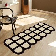 1 tấm thảm hình dạng bất đối xứng hoặc thảm trải sàn cho gia đình, dệt kim giả, thấm hút, chống trượt, chống mài mòn và bụi bẩn, mọi mùa, có thể giặt bằng tay - Đen và trắng - Xem 2