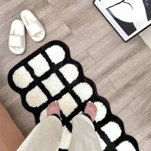 1 tấm thảm hình dạng bất đối xứng hoặc thảm trải sàn cho gia đình, dệt kim giả, thấm hút, chống trượt, chống mài mòn và bụi bẩn, mọi mùa, có thể giặt bằng tay - Đen và trắng - Xem 3