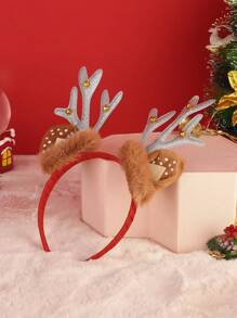 1個女孩可愛的聖誕銀鹿角鈴鐺絨毛頭箍,節日髮飾 - 銀色 - 查看 4