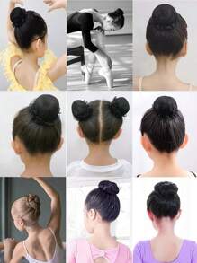 1 件女孩返校黑色、粉色、紫色芭蕾发髻发网，适合舞蹈课或舞台表演 - 黑色 - 查看 5