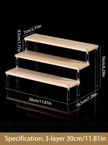 1pc Multi-Layer Wooden Ladder Shaped Jewelry Display Stand, Desktop Organizer For Lipsticks, Perfumes, Cosmetics Etc, Multi-Functional Collectible Storage Box & Dolls Display Rack - Clear - View 11