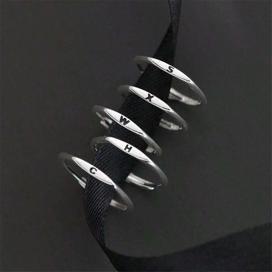 1pc 925 Sterling Silver Ring With 26 Letters, Suitable For Women's Daily Wear
