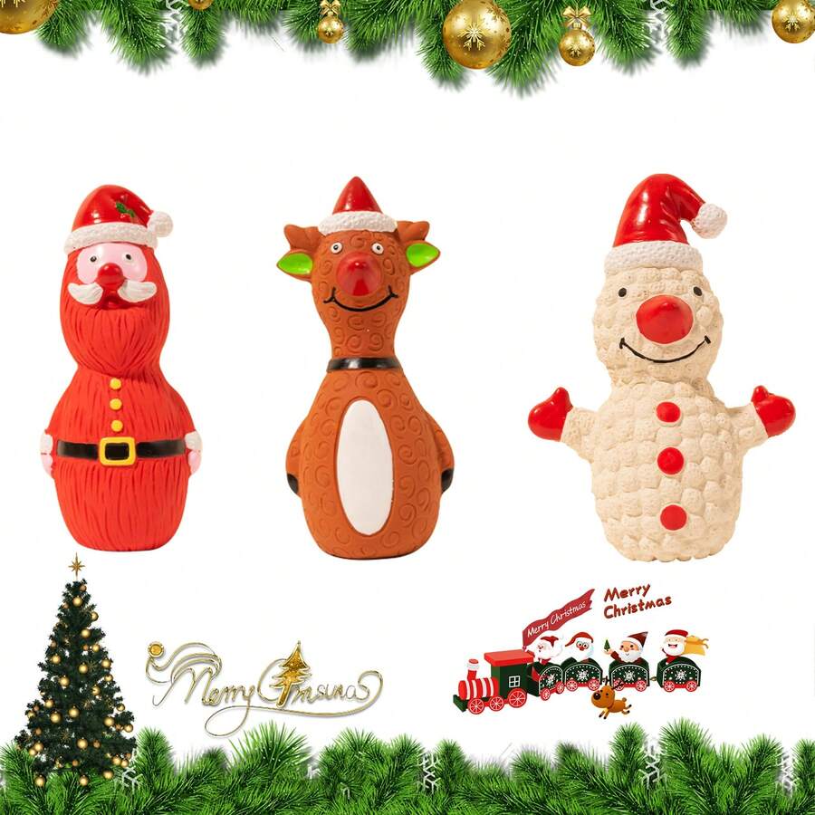 3 CÁI Giáng sinh Cót két Mủ cao su Đồ chơi Chó Giáng Sinh
 Cao su Cót két Chó Nhai đồ chơi Tương Tác Cót két Thú cưng Đồ chơi , Ông già noel Người tuyết Con nai sừng tấm Ném Cắn Đo đạc Sâu Đồ Chơi Đối với Trung bình nhỏ Lớn Thú cưng Cún con Mài răng Tập huấn - Nhiều màu - Xem 1