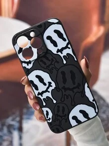 1 Funda Para Teléfono Con Patrón De Emoji En Blanco Y Negro Pintada A Mano Compatible Con Iphone - Multicolor - Ver 2