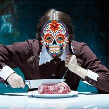 1 unidades de máscaras del Día de los Muertos, multicolor problema aleatorio， máscaras de calavera del día de los muertos, máscara mexicana de Halloween, máscara del día de los muertos, para suministros de fiesta de cráneo, accesorios de disfraz de cara, 6 estilos - Blanco - Ver 4