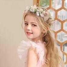 1pc Children's Flower Crown Headband, Princess Style Pearls Ribbon Hair Hoop For Wedding And Party - Multicolor - View 1
