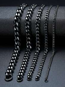 MECYLIFE 1pc Stainless Steel Necklace, Black Single Clasp Ground-edge Titanium Steel Chain, Suitable For Daily Wear For Men