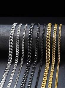 MECYLIFE 1pc Stainless Steel Necklace, Black Single Clasp Ground-edge Titanium Steel Chain, Suitable For Daily Wear For Men