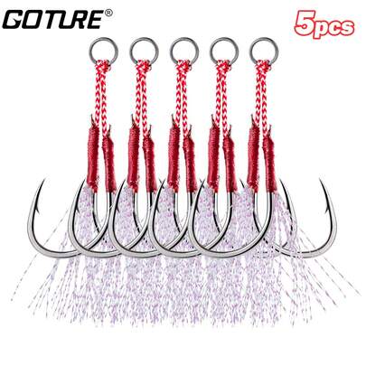 GOTURE 5 件裝雙/單釣魚輔助鉤慢速快落夾具釣鉤銀紮羊毛普通鐵板雙/單鉤