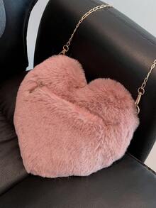 1個心形袋兒童鏈條信使袋毛絨愛心肩背袋 - 粉色 - 查看 3