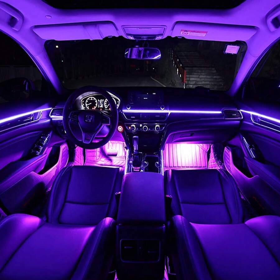 1入組紫色2m車用led內飾彩帶燈,具有usb電源的霓虹閃爍el線燈光套件,可用於車輛裝飾內飾配件