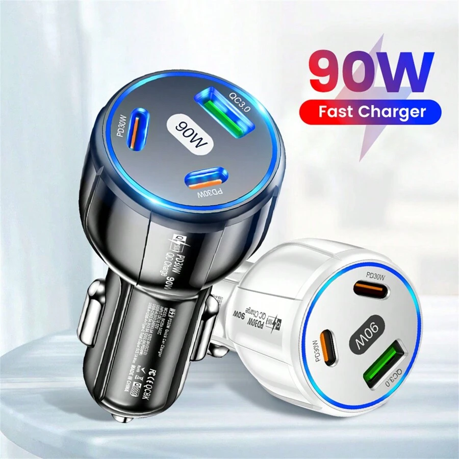 車載快速充電器,90w C 型車載充電器汽車配件,汽車配件點煙器 Usb 車載充電器兼容 Iphone 15 14/13/12/mini/pro/pro Max - 彩色 - 查看 1