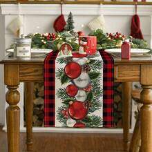 1 件桌旗,防滑耐熱亞麻裝飾桌布,聖誕裝飾餐墊 - 紅色 - 查看 3