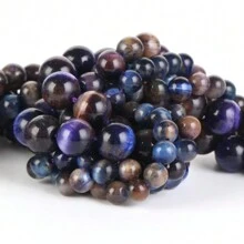 1股天然藍色星空虎眼石圓珠,用於珠寶製作6-10mm間隔珠diy女士手鐲配件 - 彩色 - 查看 6