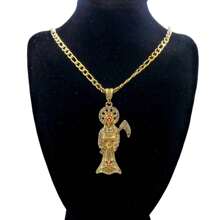 1pc Gorgeous Rhinestone Santa Muerte Necklace Men's Necklace Santisima Muerte Pendant 60CM Figaro Chain - Gold - View 4
