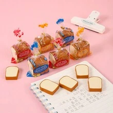 4 件（1 包）随机颜色吐司胡子橡皮擦散装橡皮擦面包形状橡皮擦适合儿童 4 件迷你新奇吐司面包橡皮擦可爱趣味食物铅笔橡皮擦适合学校和家庭奖励派对礼物 - 彩色 - 查看 2