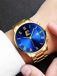 DIJANES Fashionable Men's Stainless Steel Quartz Watch With Date Display