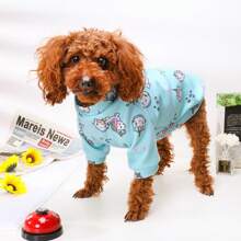 Fashionable Cartoon Printed Plush Warm Hoodie Two Legs Dog Clothes For Small Dog Breeds Like Teddy, Poodle - Blue - View 18