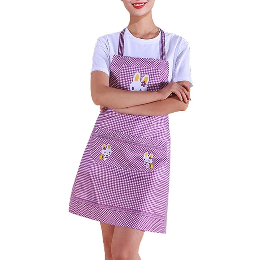 1pc Cute Cartoon Rabbit Kitchen Apron For Adults And Kids, Waterproof And Easy To Clean Home Cleaning Tools - Purple - View 1