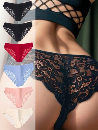 6pcs Sexy See-through Lace Women's Panties