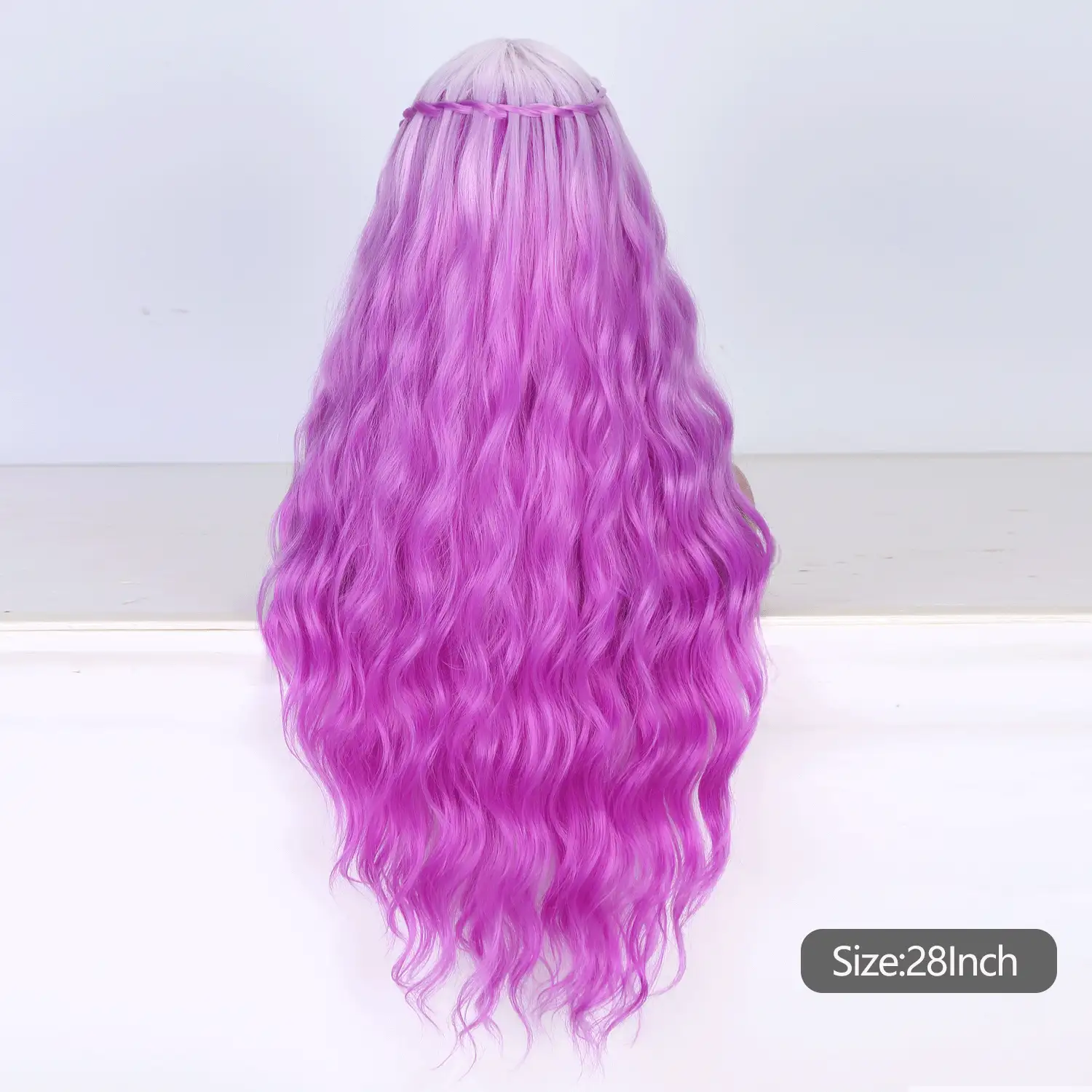 漸層紫色假髮長款波浪狀的假髮適合女士28英寸中間部分紫色假髮燈人造假髮適用於日常派對使用 - 淡紫色 - 查看 4