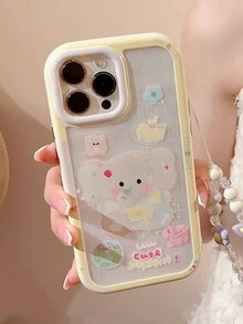 1 件奶油色壓克力條紋大象圖案手機殼相容於 Apple - 白色 - 查看 1
