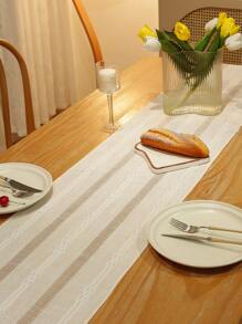 1pc Modern Style Hollow Striped Polyester Fiber Desk Flag & Runner Suitable For Home, Classroom, Hotel Use - White - View 6