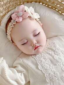 1pc Infant Fashionable Beige Dual Flower Headband For Baby Girls, With Newborn Care & Photography Purposes