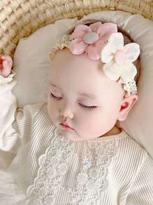1pc Infant Fashionable Beige Dual Flower Headband For Baby Girls, With Newborn Care & Photography Purposes
