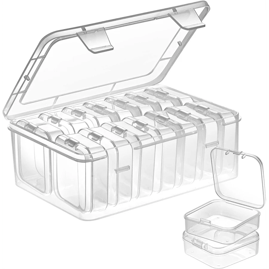 Small Bead Organizers, 15 Pieces Plastic Storage Cases Mini Clear Bead Storage Containers Transparent Boxes with Hinged Lid and Rectangle Clear Craft Supply Case - White - View 1