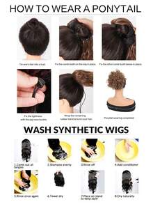 Puff抽繩蓬鬆馬尾毛糰捲鬆軟髮髻頭髮延伸合成短髮延伸頭髮片上做髮給女性 - 彩色 - 查看 8