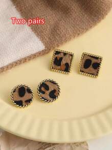 2 對/套時尚豹紋幾何形狀耳環女式冬季個性首飾 - 彩色 - 查看 1