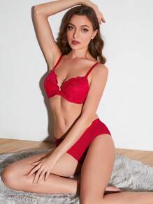 Wingslove Sujetador con aros de encaje con relleno y efecto push up para mujer, lencería