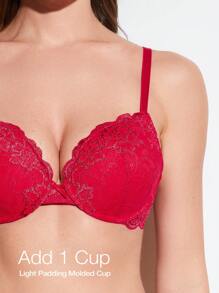 Wingslove Sujetador con aros de encaje con relleno y efecto push up para mujer, lencería